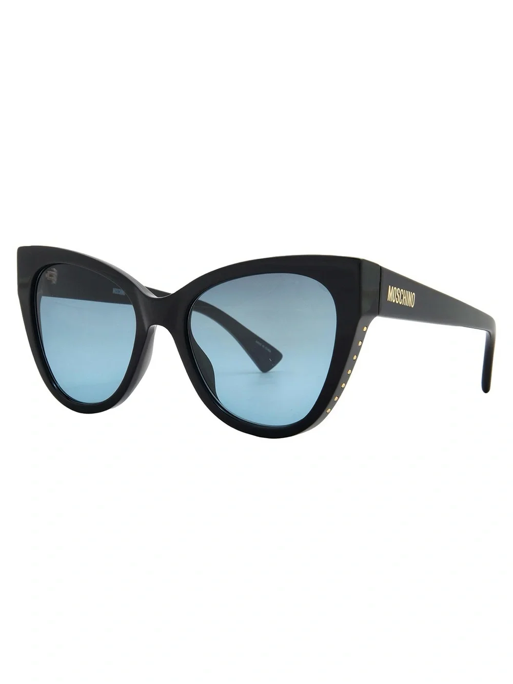 NWT Moschino 54mm Cat Eye Sunglasses w/ Black Frames embellished w/ Golden Studs